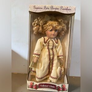 Vintage Collector's Choice 12" Bisque Porcelain Doll Blonde Green Eyes